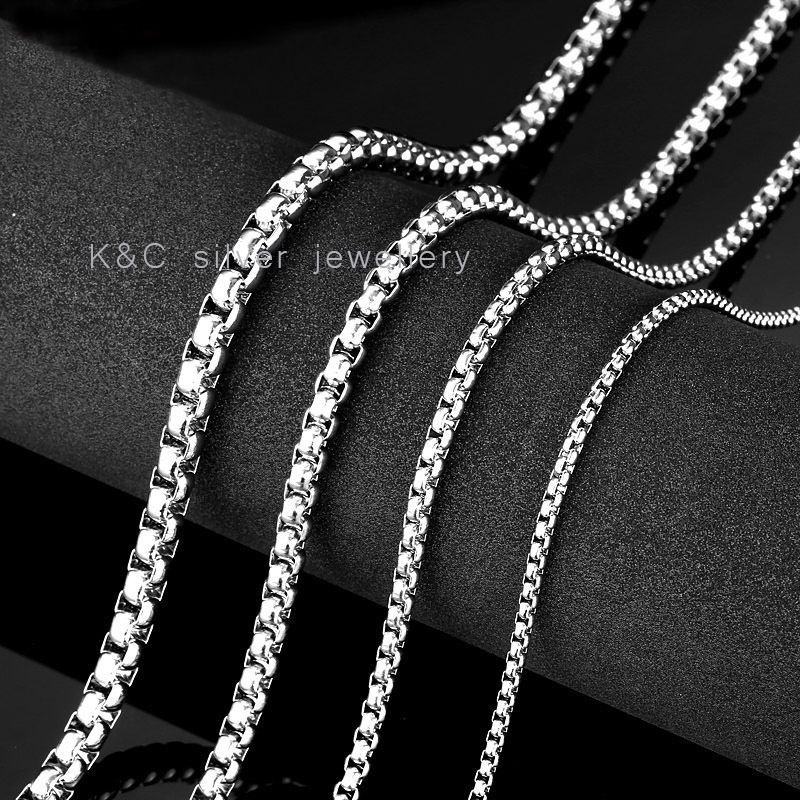 【50cm - 80cm】 Men Women Stainless Steel Square Pearl Chain Necklace Strip Trend Titanium Steel Chain