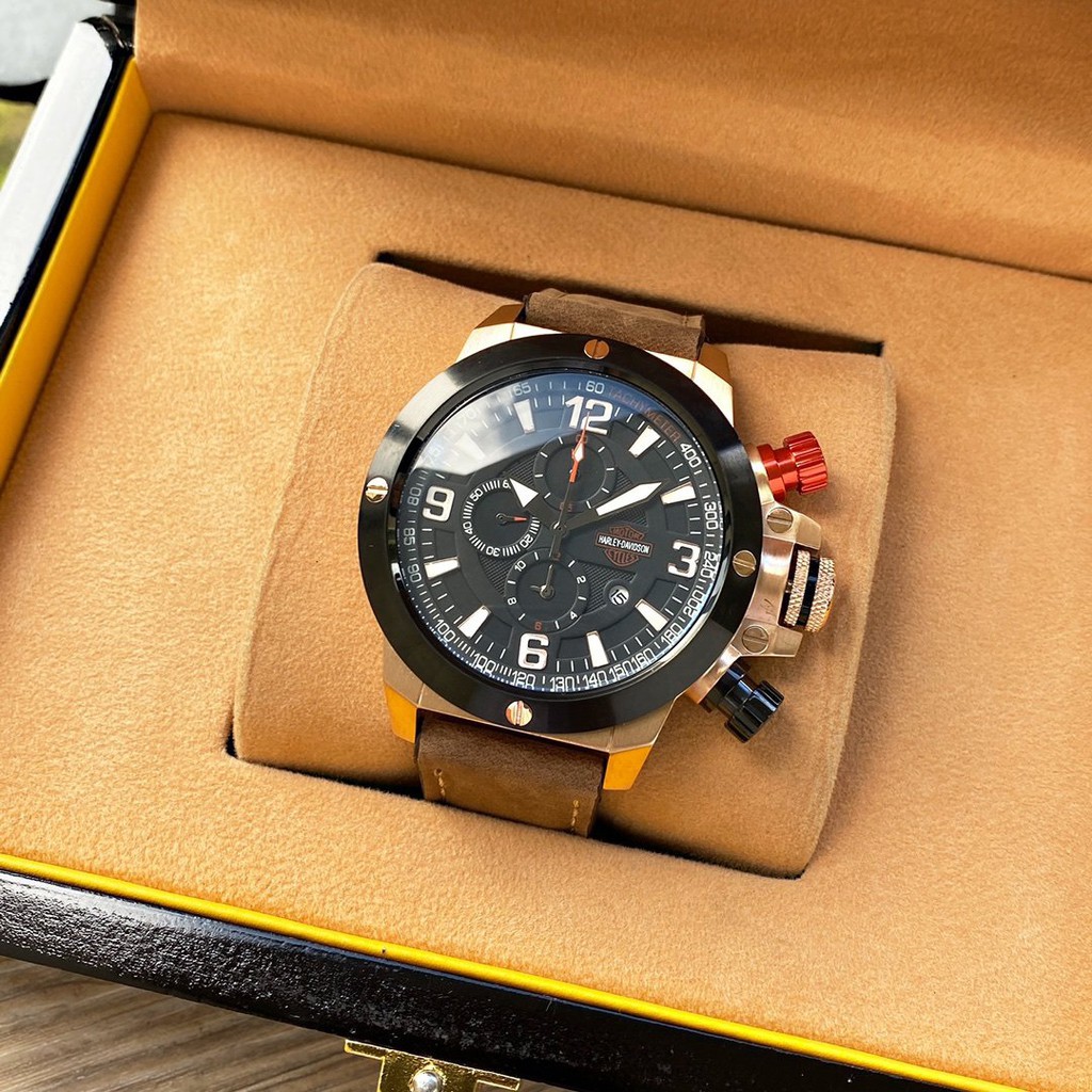 Harley Davidson Usa Fashion Domineering Watch Hand Drawn Cowhide Stainless Steel Original Buckle Movement 6 Pin Japanese Imported Quartz Movement Shopee Malaysia