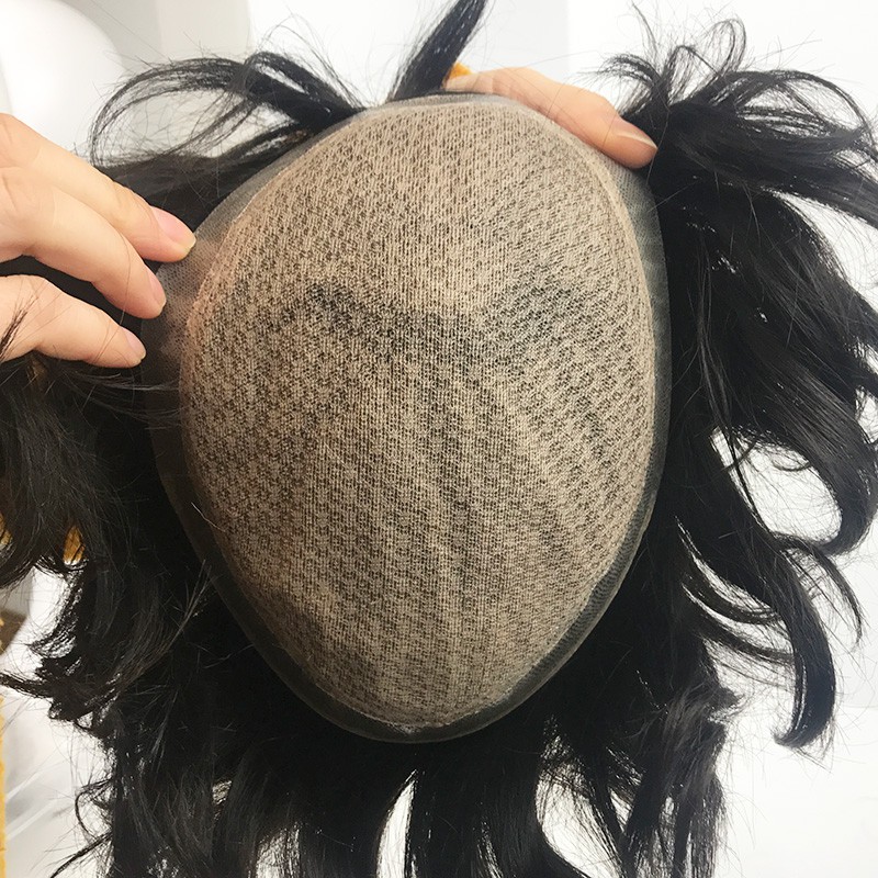 Black Men Toupee Wavy Human Hair Handmade Male Toppers Top