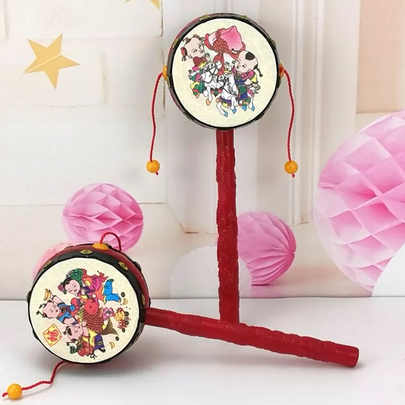 吉祥拨浪鼓中国手鼓 Children Hand Drum Tambourine Toy Chinese Classic Traditional Toys Musical Instruments