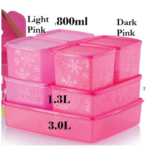 Tupperware:Snowflakes Set Pink **1pc** 800mL, 1.3L, 3L Cool Square Round 1.4L