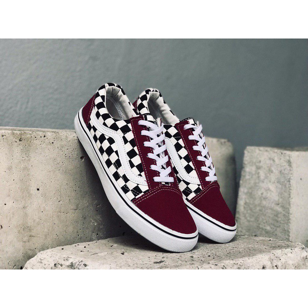 maroon checkerboard vans