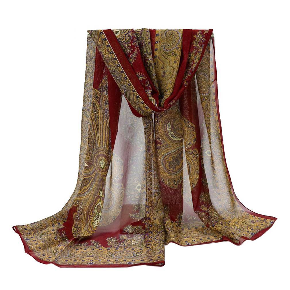 [Ready Stock] Women National Pattern Long Neck Scarf Indian Chiffon Scarves Wrap Shawl Shopee