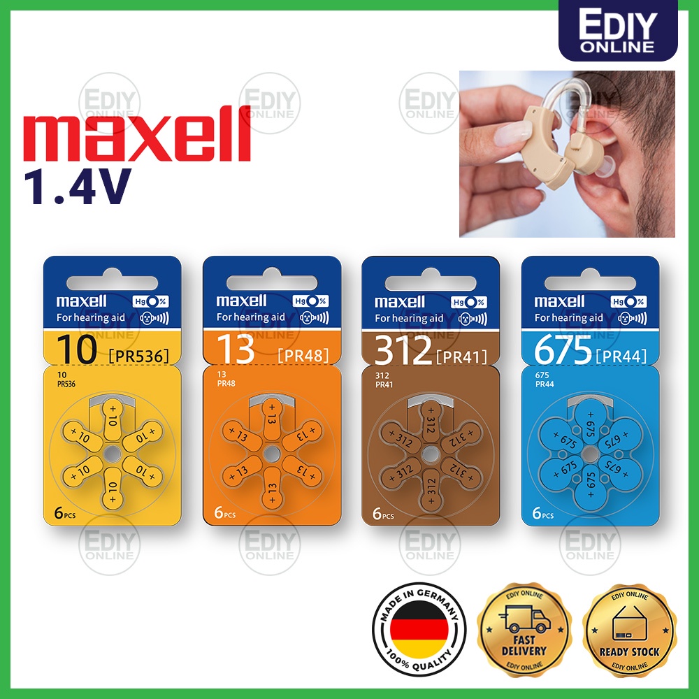 (1pack 6pcs) ORIGINAL Maxell Hearing Aid Battery Zinc-Air 13 10 675 312 Ear 电池 Siemens Signia ENGION Rayovac