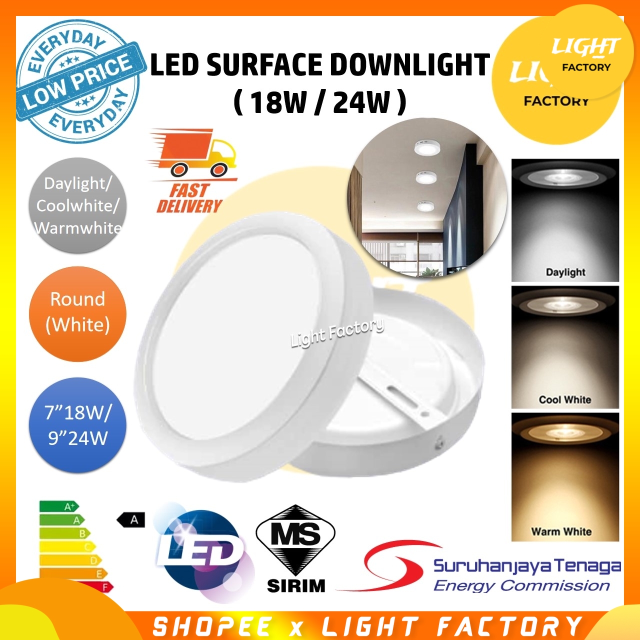 {3 YEARS WARRANTY}[SIRIM APPROVED] LED Surface Downlight 7