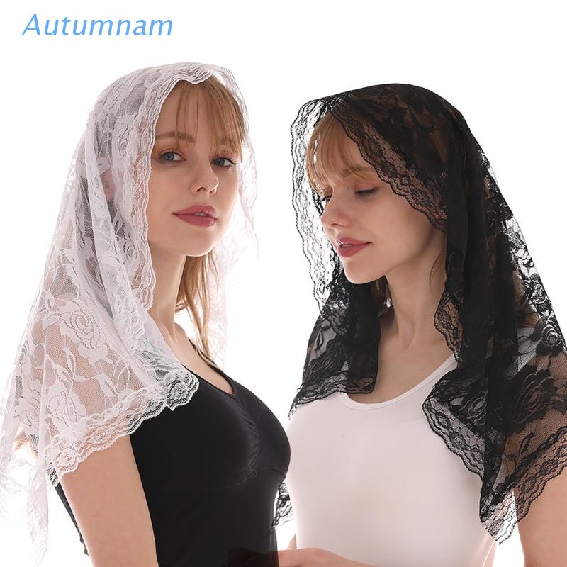 AUTU Spanish Style Lace Traditional Vintage Mantilla Veil Latin Mass Head Covering Scarf for Catholic Church Chapel Arc