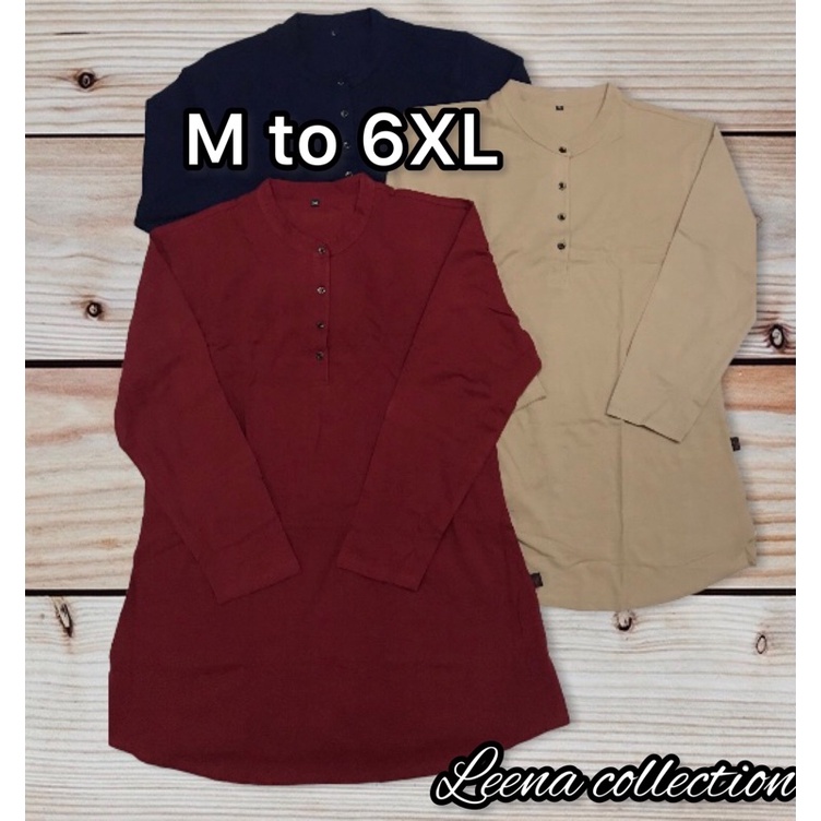 Ly syura blouse /t shirt muslimah labuh material cotton polo ironless serap peluh m to 6xlready stock
