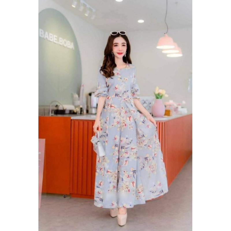 (CLEAR STOCK!)Big Size Women's Fashion Loose Solid Jumpsuit, 2in1 Elegant floral dress jumsuit