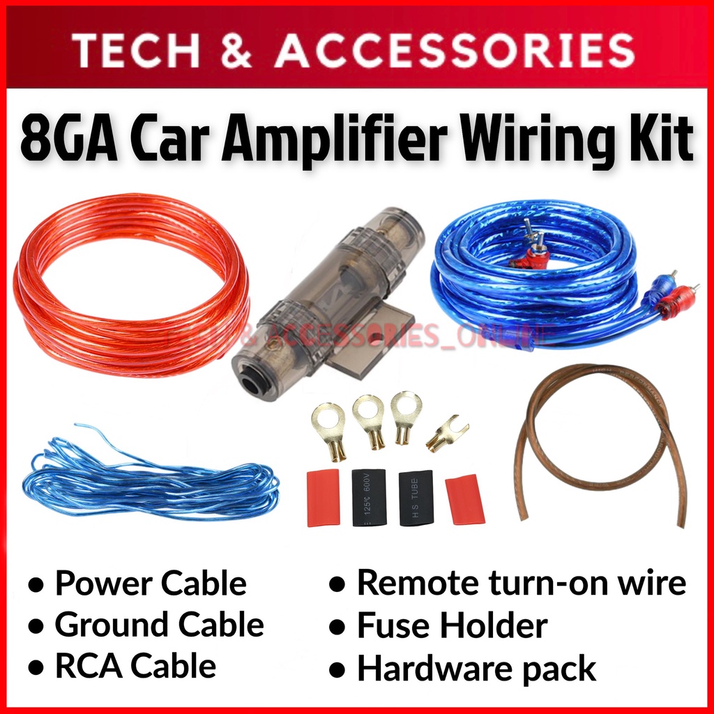 8GA Car Amplifier Wiring Kit Full Complete Set With Fuse Holder wire