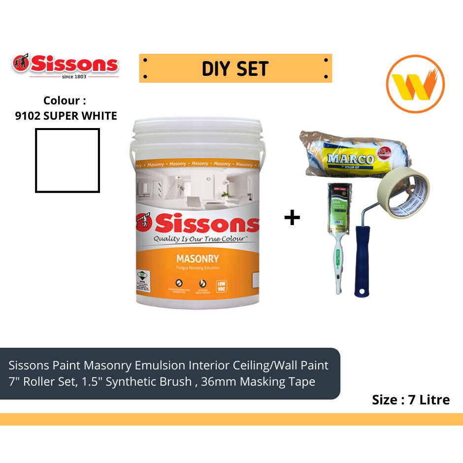7Litre Sissons Paint Masonry Emulsion 9102 Super White 7L (Interior