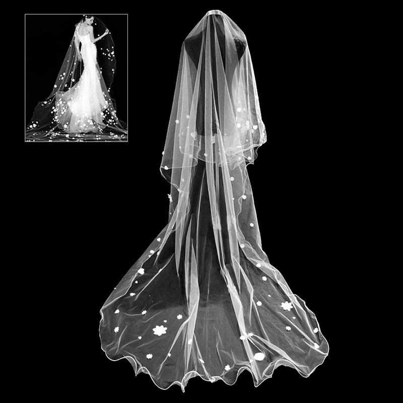 1*1.5m Black Flower Embroidery Mesh Wedding Bridal Veil Lace Fabric Dress Pretty