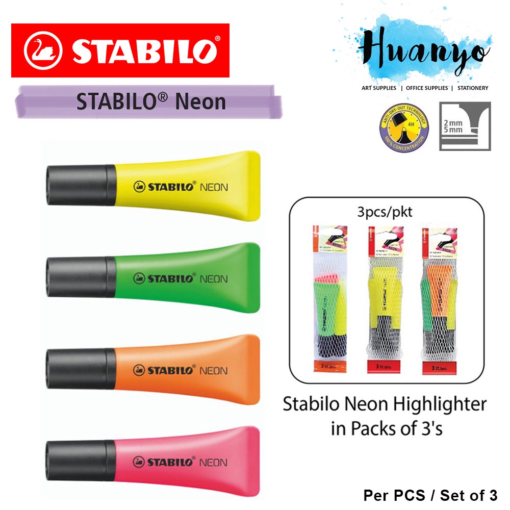 Stabilo Boss Neon Fluorescent Highlighter Textliner Pen (Per PCS/Net Value Set of 3) [Toothpaste Tubular Design Body]