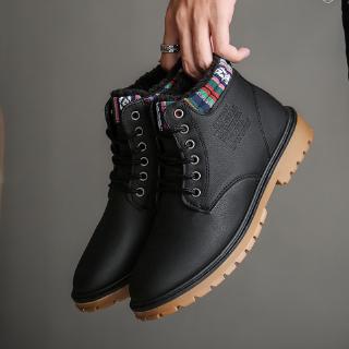 Winter new men's shoes high top solid color cotton boots warm and antiskid casual shoes Korean Trend Martin boots man