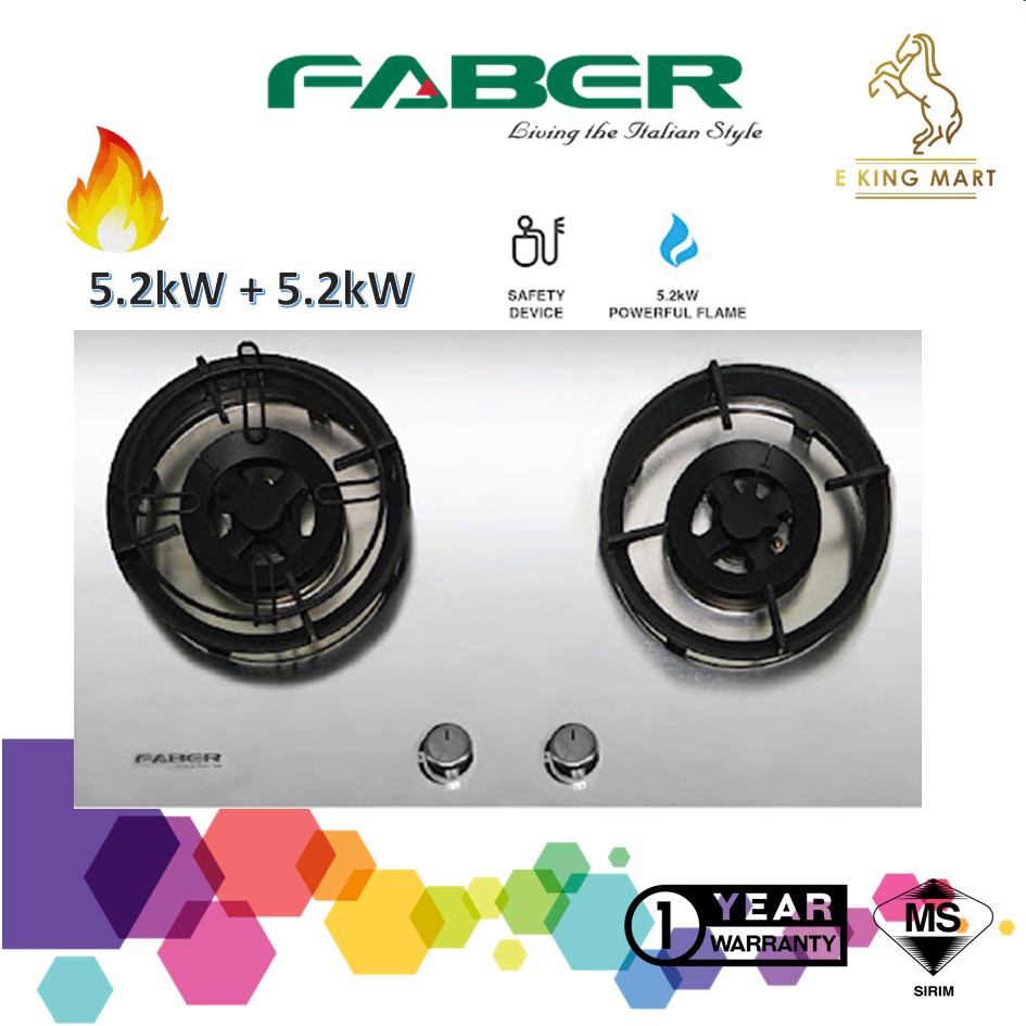 Faber Stainless Steel Gas Cooker Hob Built in Hob Powerful Flame 10.4kW