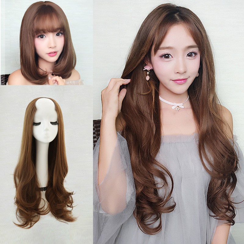 Wig Female Long Curly Hair U Shaped Half Head Fluffy Face Repair Big Round Long Hair Han Ms