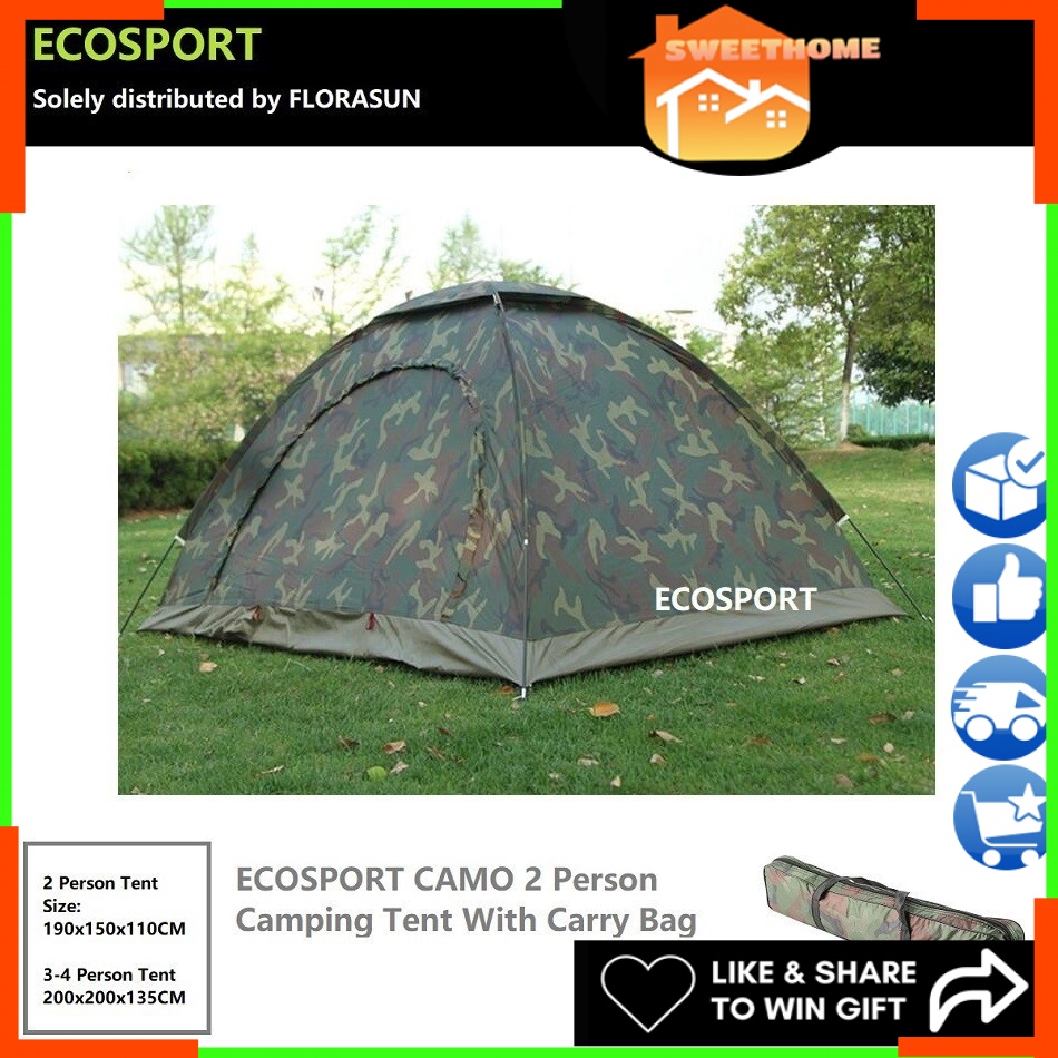 EcoSport 2-3/ 3-4 /6 Person Camouflage Light Weight Camping Tent With Carry Bag