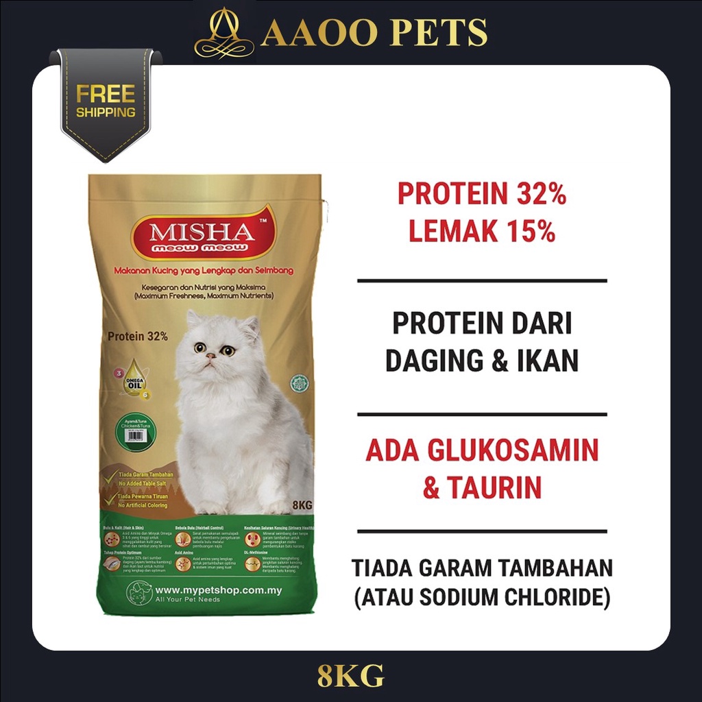 Misha Cat Dry Food 8KG (Chicken u0026 Tuna /Ocean Fish /Seafood) - Cat Food  /Makanan Kucing / Dry Food / Pet Food