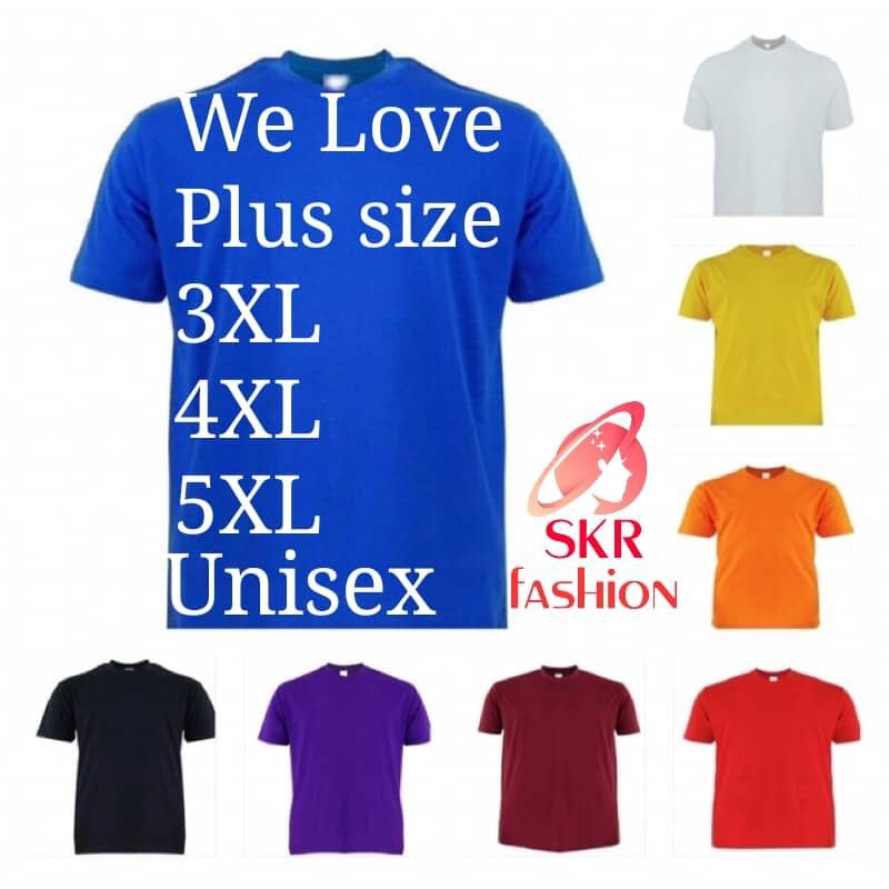 Plus Size Plain 3XL 4XL 5XL Round Neck Cotton T-Shirt Unisex 14 Colour