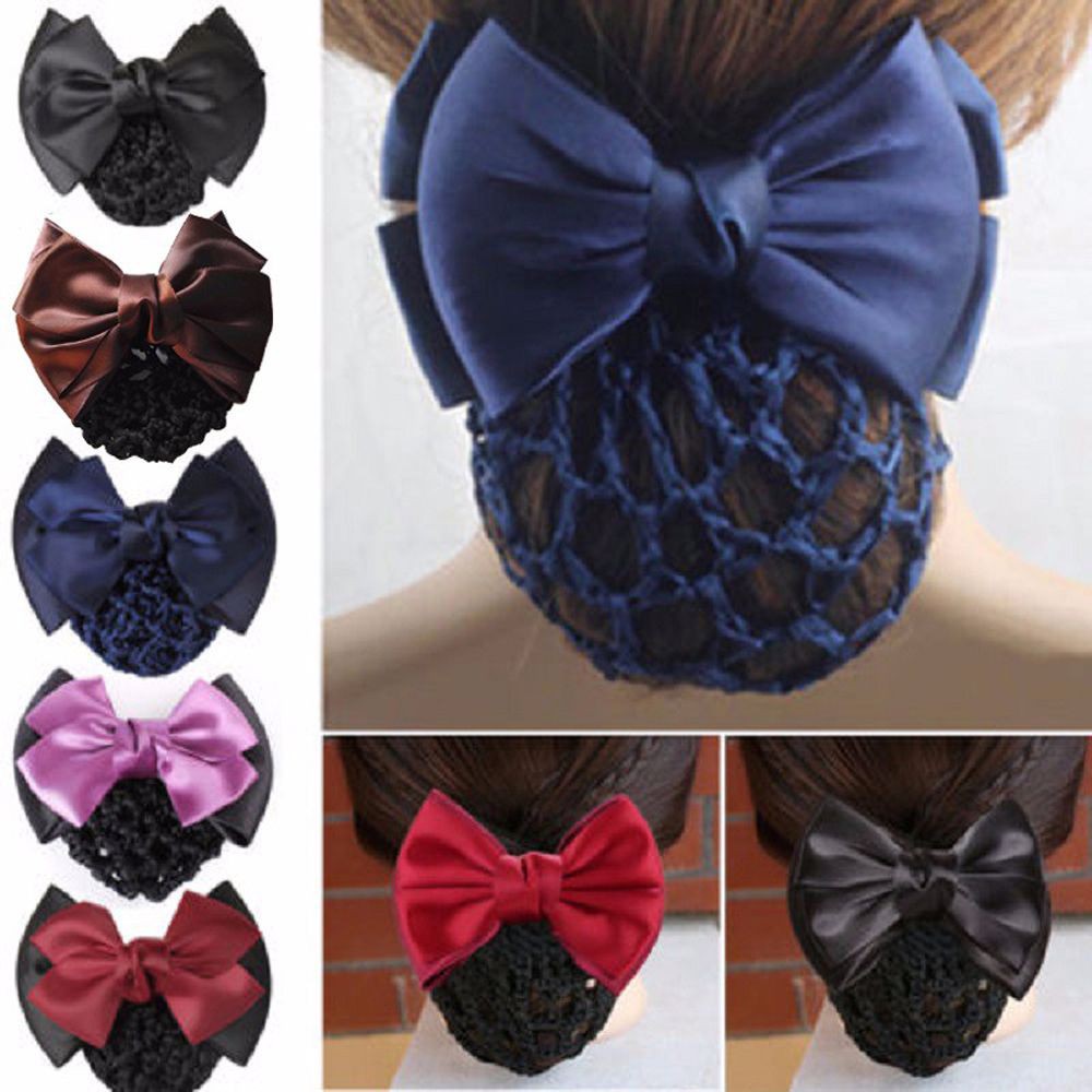 Women Hair Clip Cover Hairpins Satin Bowknot Hair Accessories Net