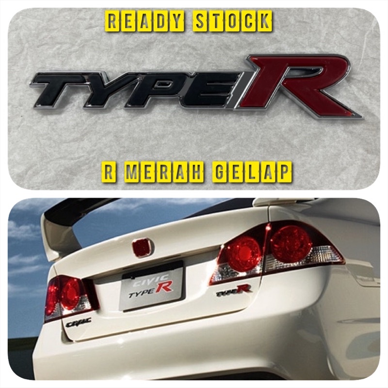 emblem type r civic fd R MERAH GELAP tulisan timbul