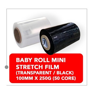 BABY ROLL MINI STRETCH FILM 100MM (TRANSPARENT / BLACK) 250G (50 CORE) BR01