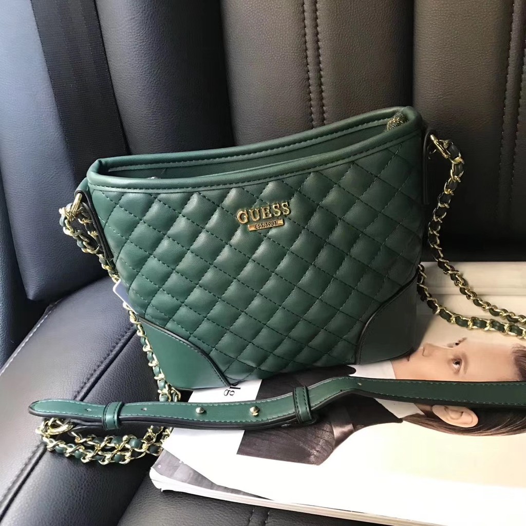 guess green handbag