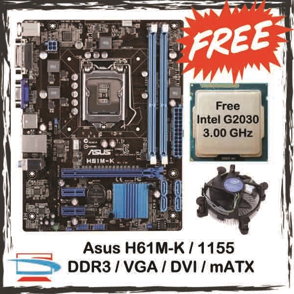 Asus H61/ Intel Pentium G2030 3.0 Ghz / Heatsink Fan Motherboard CPU Processor Socket 1155