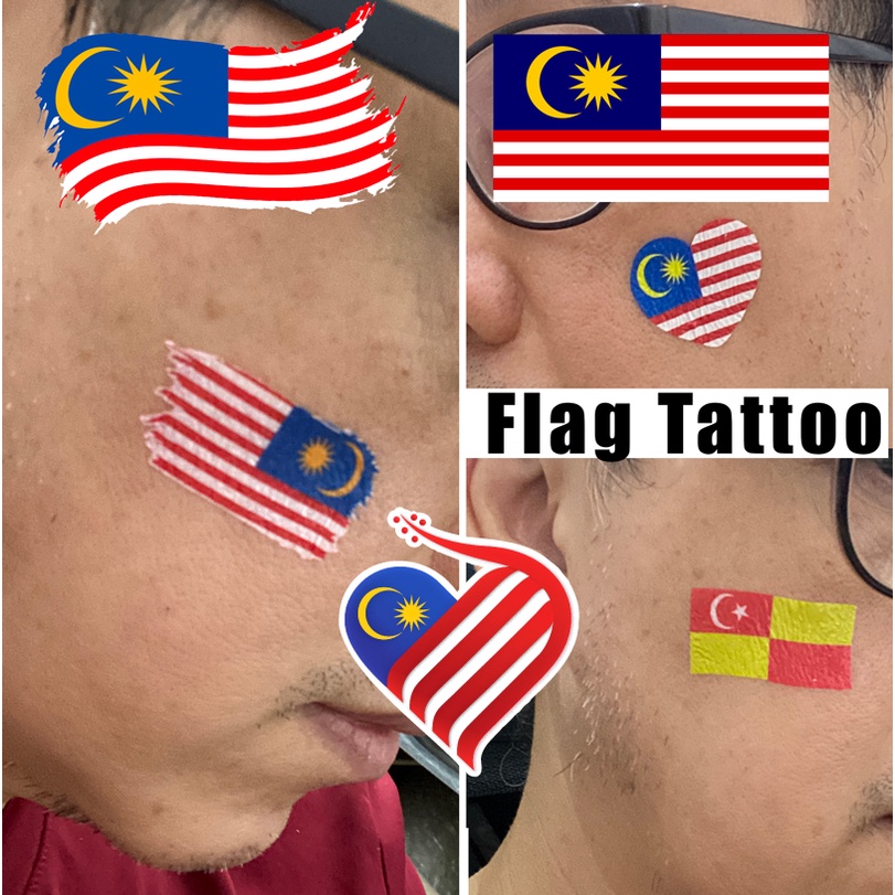 Merdeka MALAYSIA & NEGERI National Flag Tattoo Sticker * Full Colour * Face Tattoo * Cheek / pipi - Minimum order 5pcs