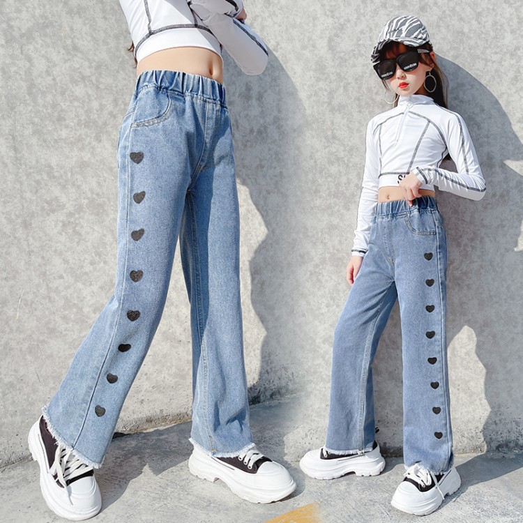 Kids jeans pants Girls Denim Korean pants fast delivery popular models fashion trousers personality love wide leg pants