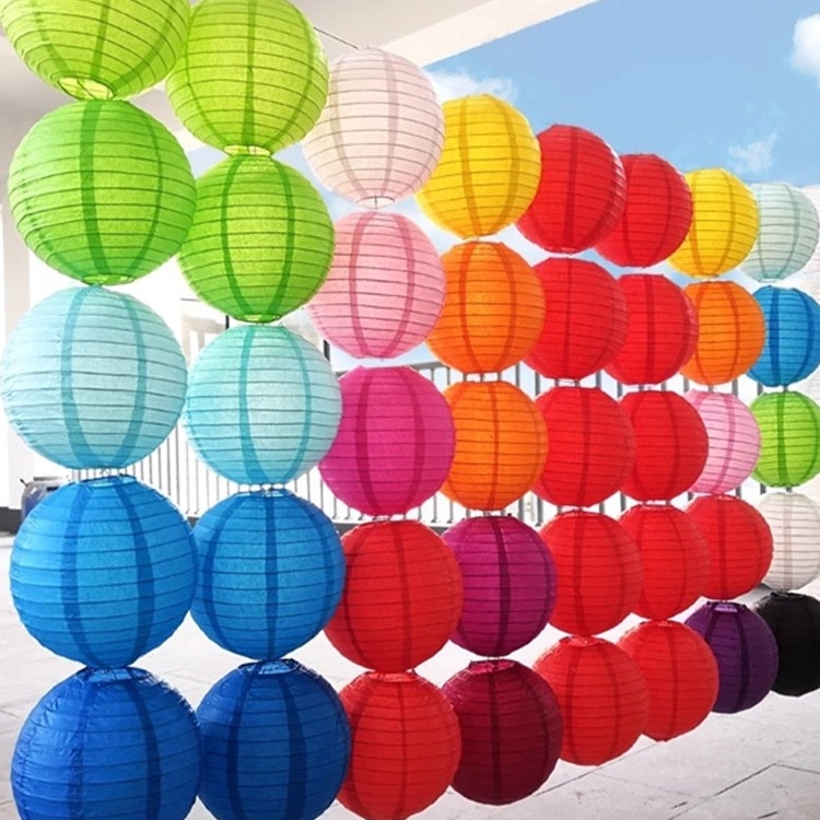 (6 10 12inch)Handmade Round Paper Lanterns Hanging Wedding Birthday Party Holiday Decoration Chinese Paper Lights Ball