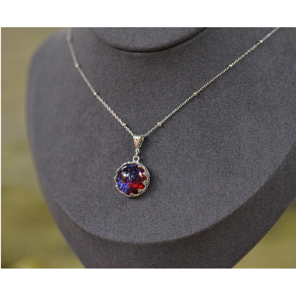 Preorder Dragon S Breath Pendant Necklace Fire Opal Round Cabochon 13mm Elegant Gift For Women Blue Light Necklace Shopee Malaysia