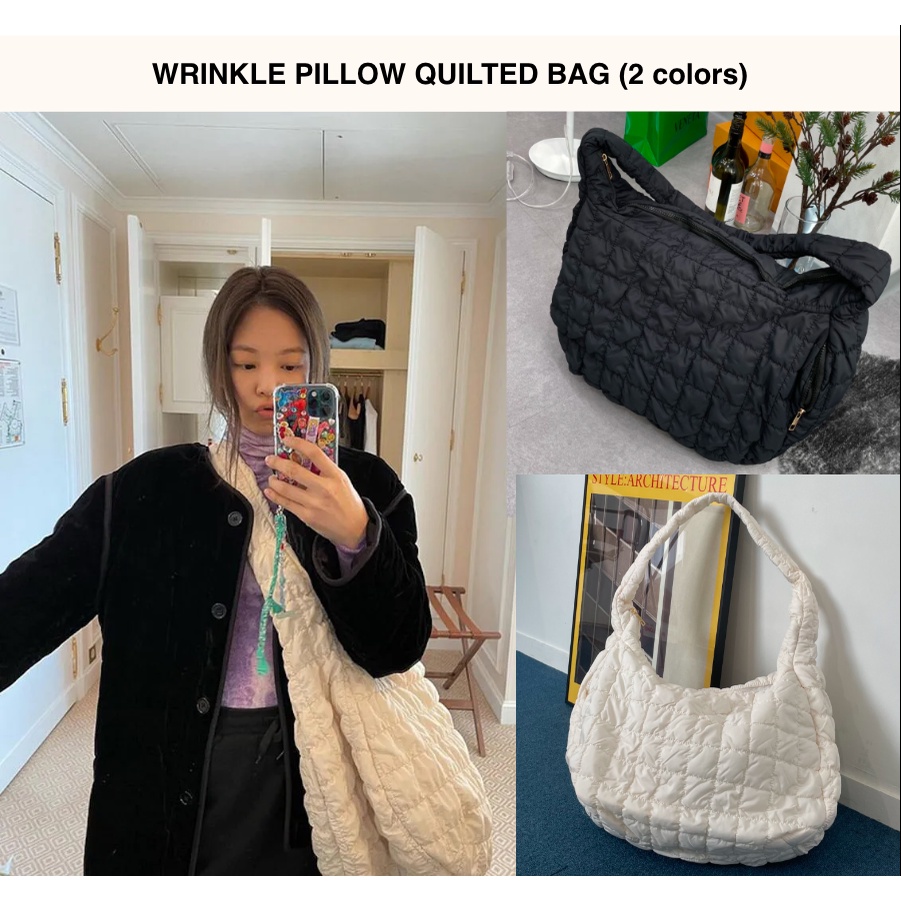 Blackpink Jennie LARGE Korean Wrinkle Pillow bag (2 colors) | Shopee ...