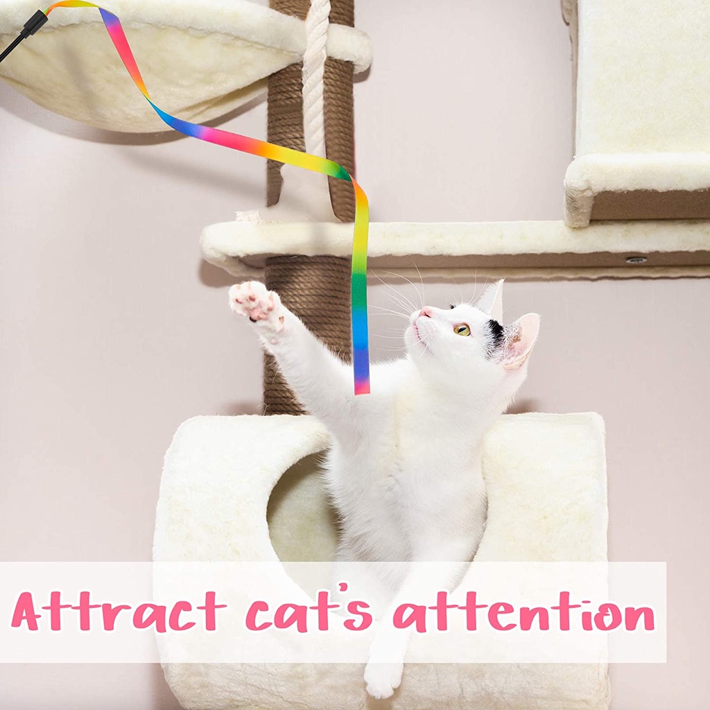 Versatile Purpose Double-Sided Rainbow Cat Wand String / Interactive Stick Toy Ribbon Charm/ Colorful Fabric Durable ... - Image 5