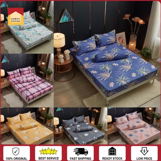 Cadar Bergetah Keliling 4 in 1 Queen/2 in1 Fitted Single Premium Cotton Bedsheet Sets Sarung Tilam Pillow Bolster Case