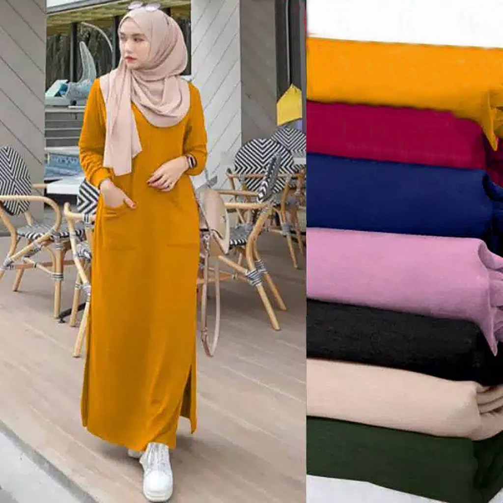 Multicolor Plain PE Rayon Long Sleeve Maxi Dress Bust 96cm for Women