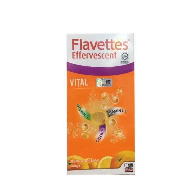 Flavettes Effervescent Vital Vitamin C Vitamin D3 Calcium 30 Orange Effervescent Tablet Exp 10