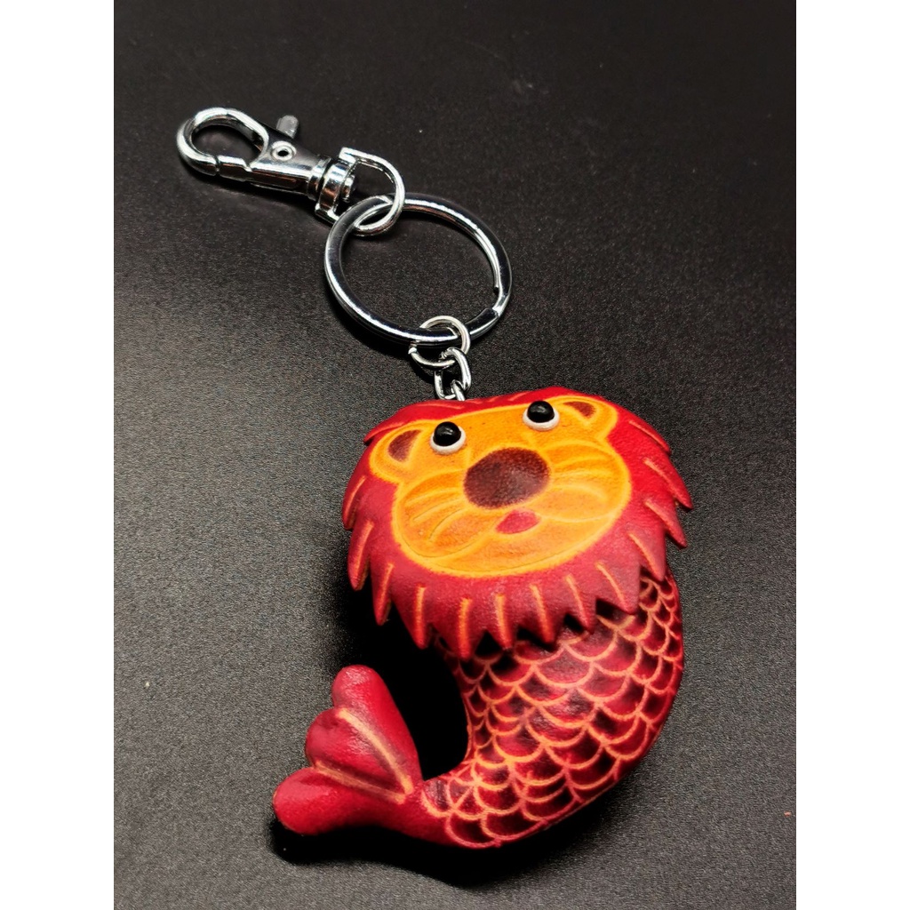 Merlion Design Leather Keychain Gift Item Key Holder Handcrafted Gift Item Bag Accessories Singapore Souvenir