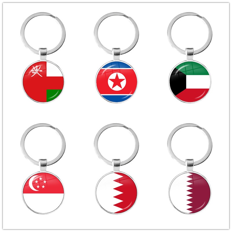 Kuwait,Qatar,North Korea,Bahrain,Oman,Singapore National Flag Keychain 25mm Glass Cabochon Key Rings For Women Men Gift