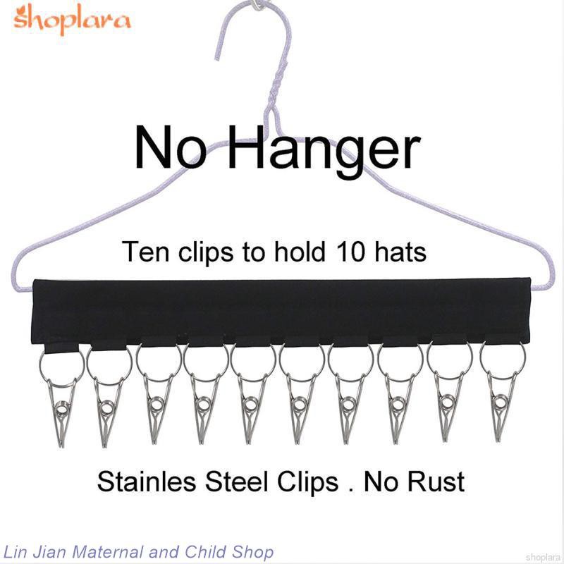 Kollea Cap Holder Stainless Steel Portable Hat Storage Hanger for Baseball Cap T-Shirt Black Socks Cap Organizer with 12 pcs Clips