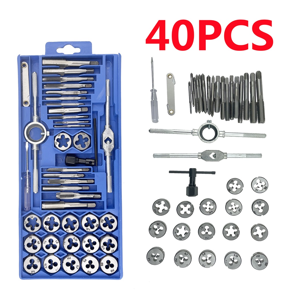 40PCS Metric Tap Wrench and Die Pro Set M3M12 Nut Bolt Alloy Metal