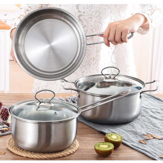 🎁KL STORE✨  High Quality 3 In 1 Stainless Steel Cookware Set- Gift  Set Memasa