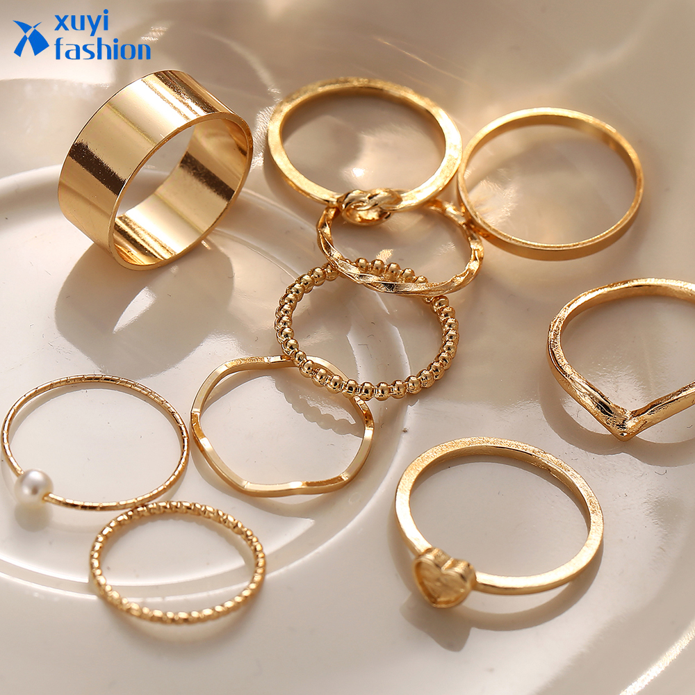 10Pcs/Set Fashion Retro Gold Ring Set Luxury Pearl Star Rings Elegant ...