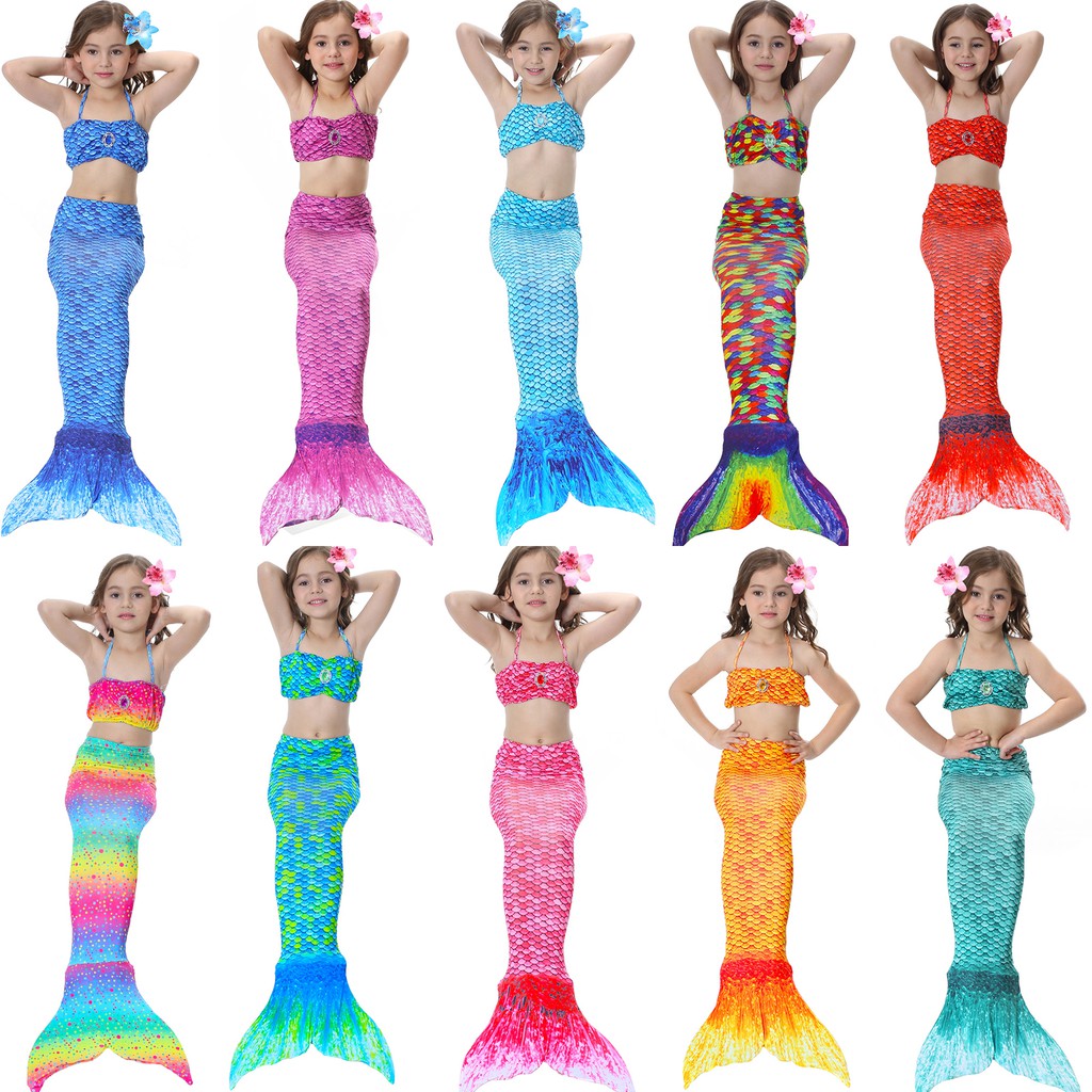 Mermaid Swimwear Clothes Set Kids Girls Cosplay Mermaid Beachwear Tail