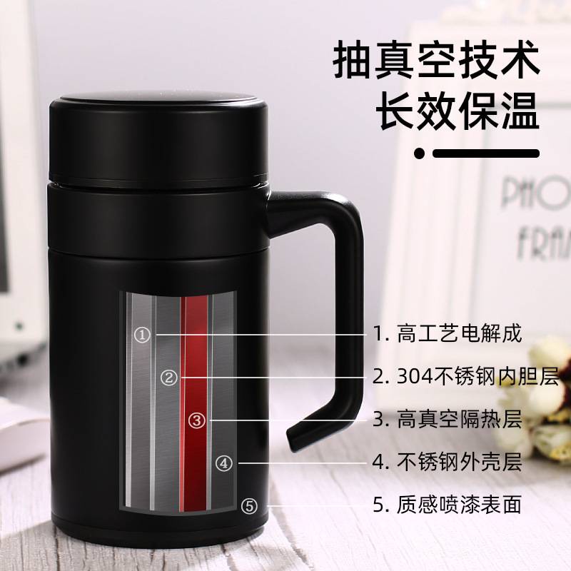 304 Stainless Steel Thermos Mugs, Tea Cup With Handle Lid Tea Filter Insulated