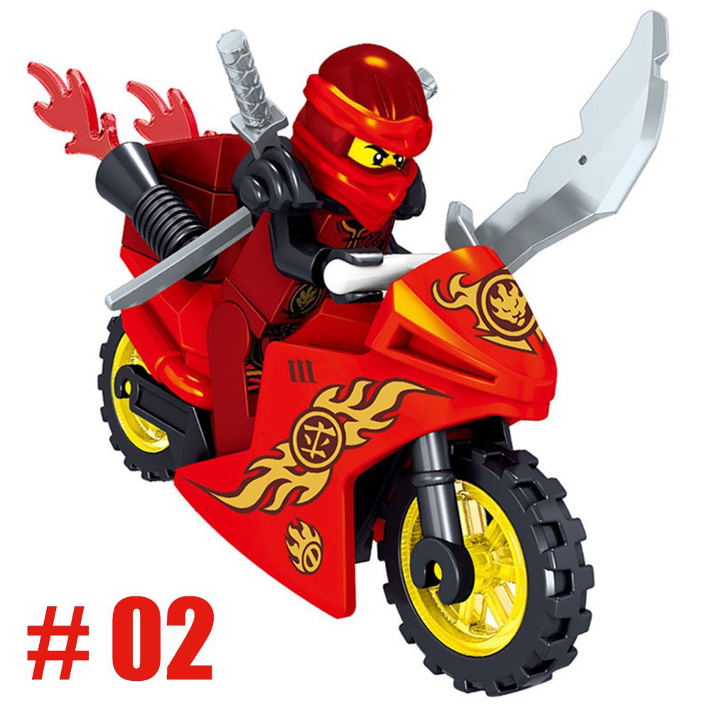 8 Pcs Lego Ninjago Minifigures With motorcycle Building Blocks Toys Ninja Marvel Super hero Gift 31050
