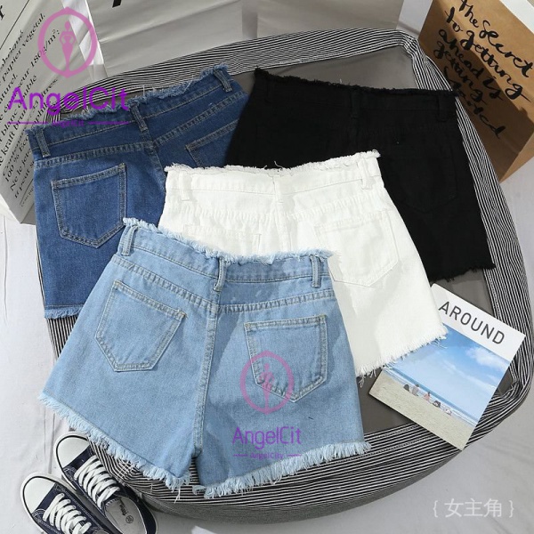 Angelcity※high waist denim shorts women's pants women's shortdenim shortshorts female online influencer thin denim shorts for women2021new Korean style high waist slimming loose