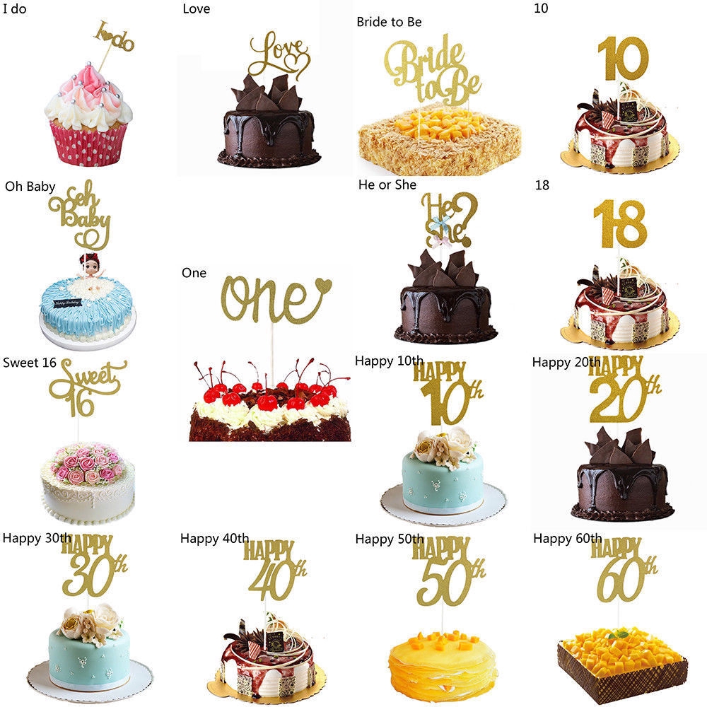 Happy Birthday Party Cake Topper Glitter 30th Anniversary Wedding
