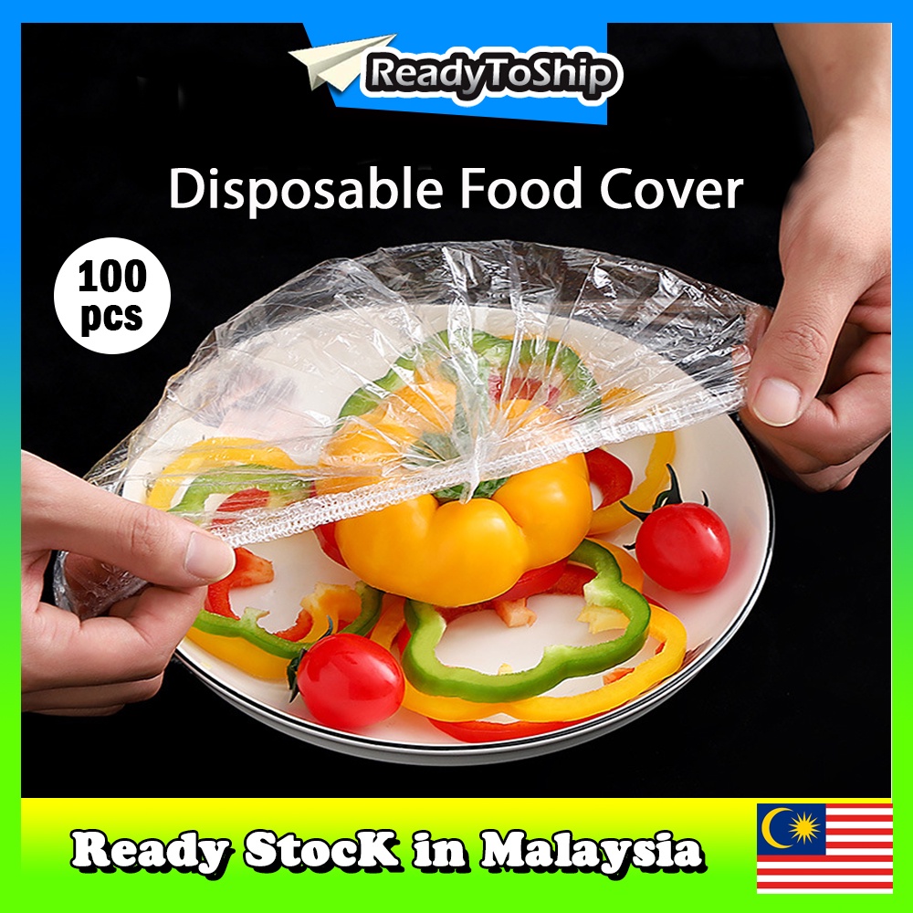 100pcs Disposable Food Cover Plastic Sealing Caps Simpan Peti Sejuk Pakai Buang Penutup Makanan Restoran Gerai Makan SOP