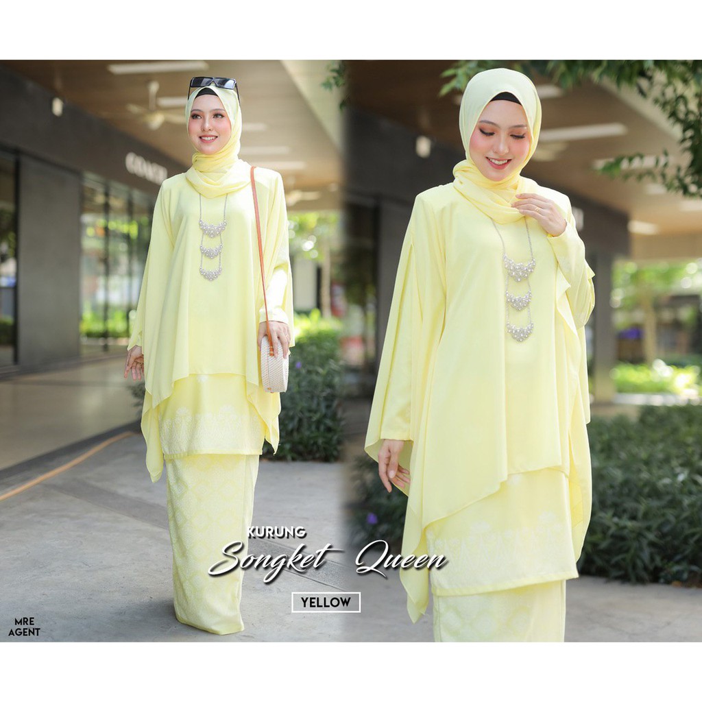 Baju Kurung Moden Kuning Cair Batik