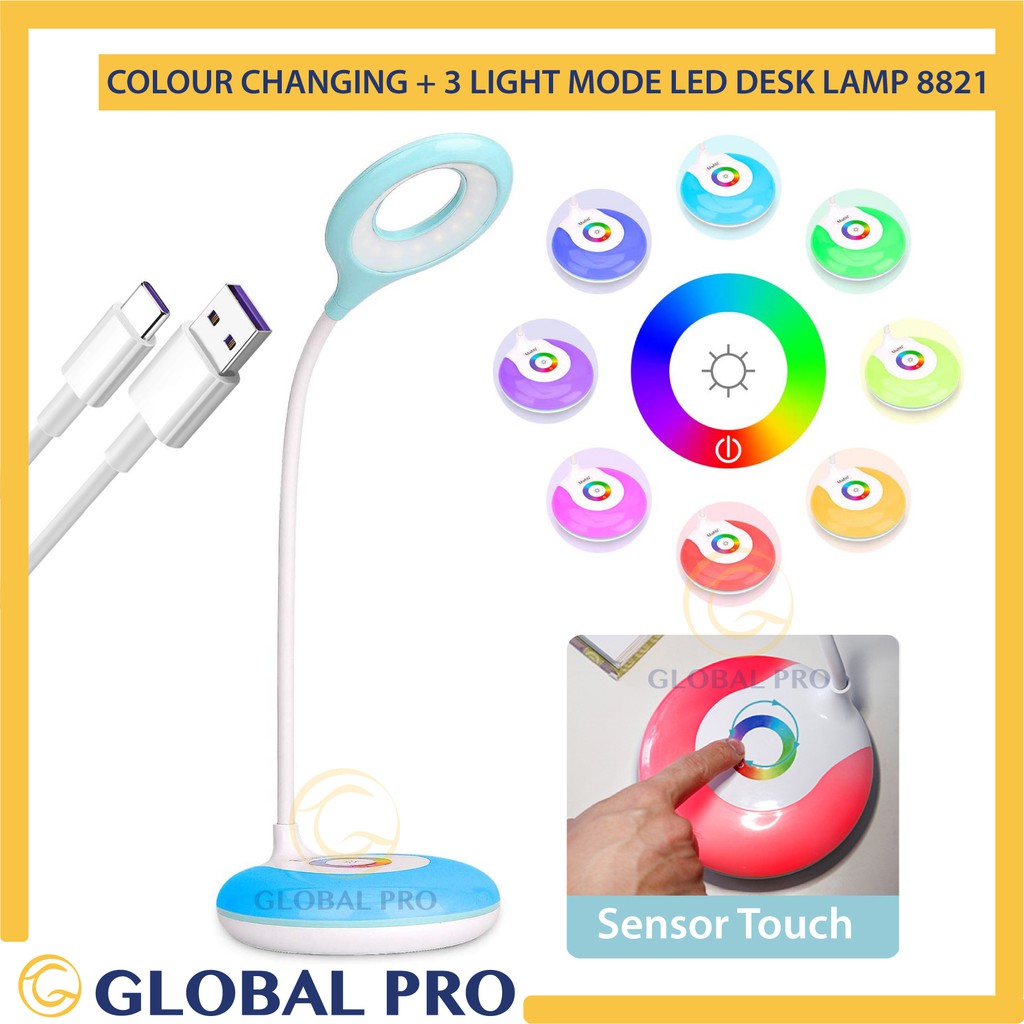 Creative 7 Colour Changing + 3 Mode Light USB Rechargeable LED Touch Sensor Table Light, Desk Lamp CMD8821
